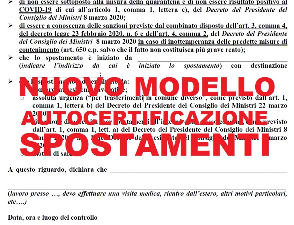 Coronavirus Autocertificazione Spostamenti Ecco Il Nuovo Modulo